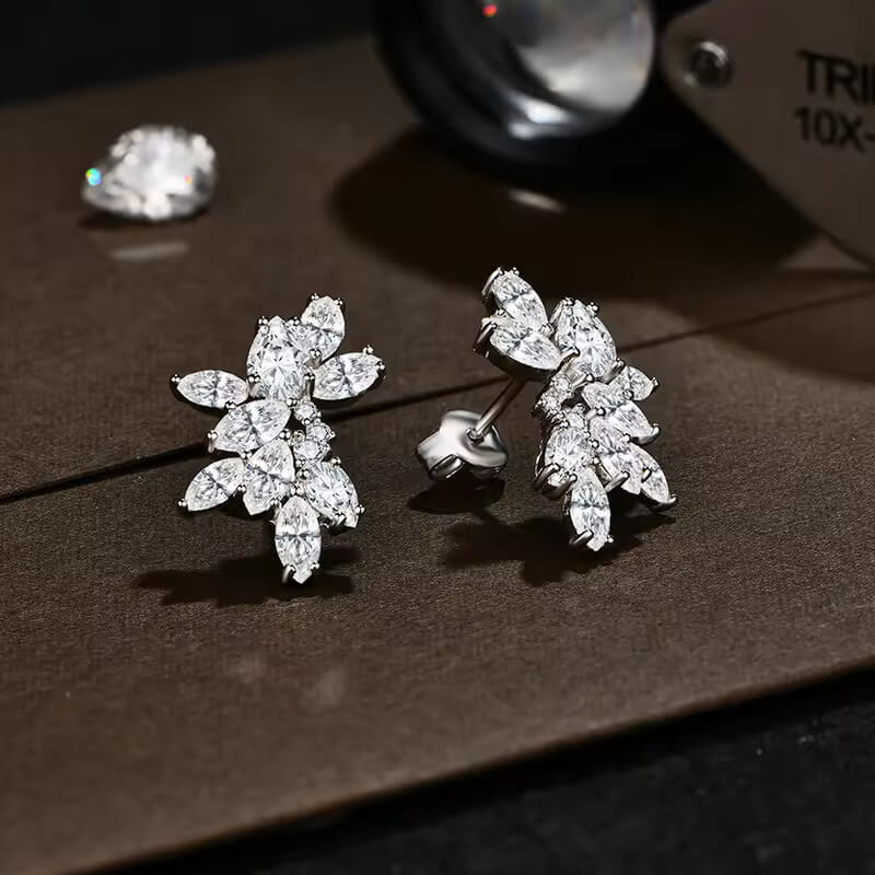 Cluster Pear And Marquise Moissanite Drop Earrings In Sterling Silver