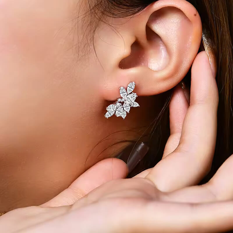 Cluster Pear And Marquise Moissanite Drop Earrings In Sterling Silver