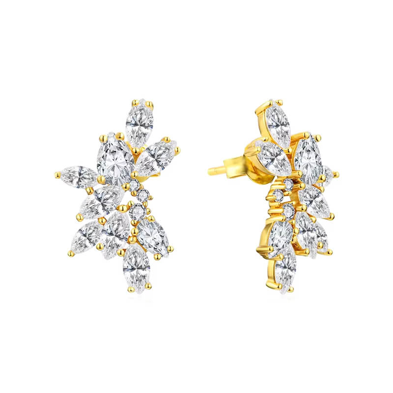 Cluster Pear And Marquise Moissanite Drop Earrings In Sterling Silver