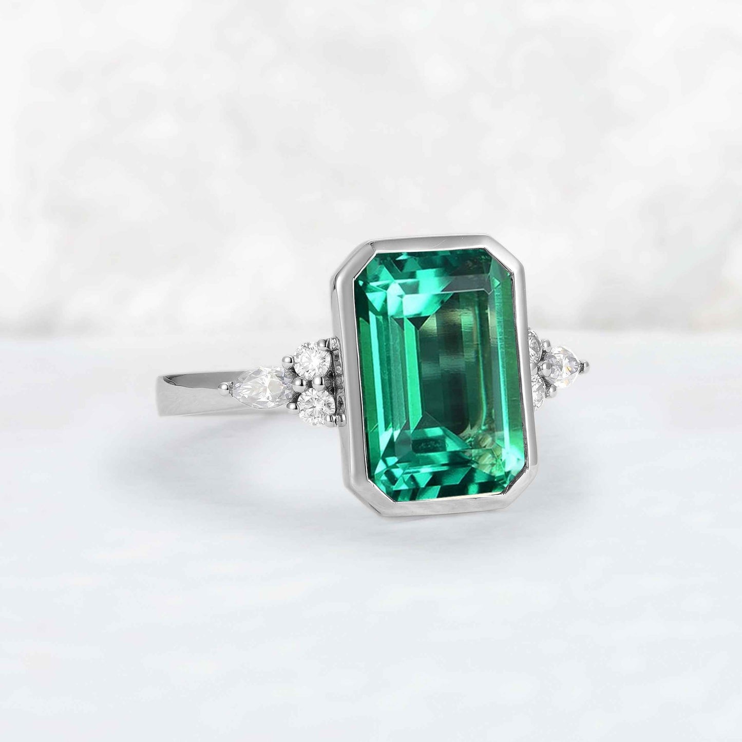 Cluster 3 Carat Emerald Cut Emerald Bezel Ring