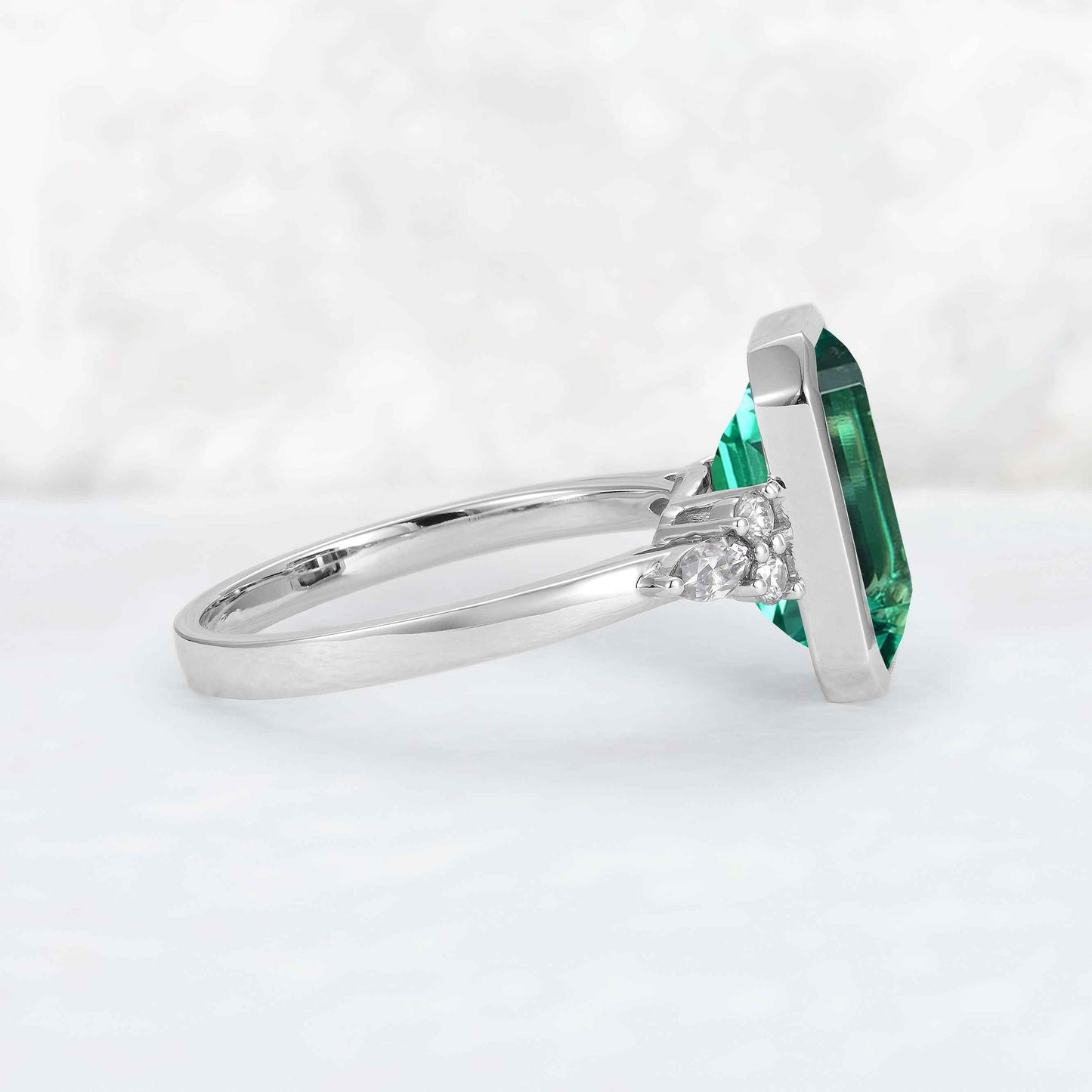 Cluster 3 Carat Emerald Cut Emerald Bezel Ring