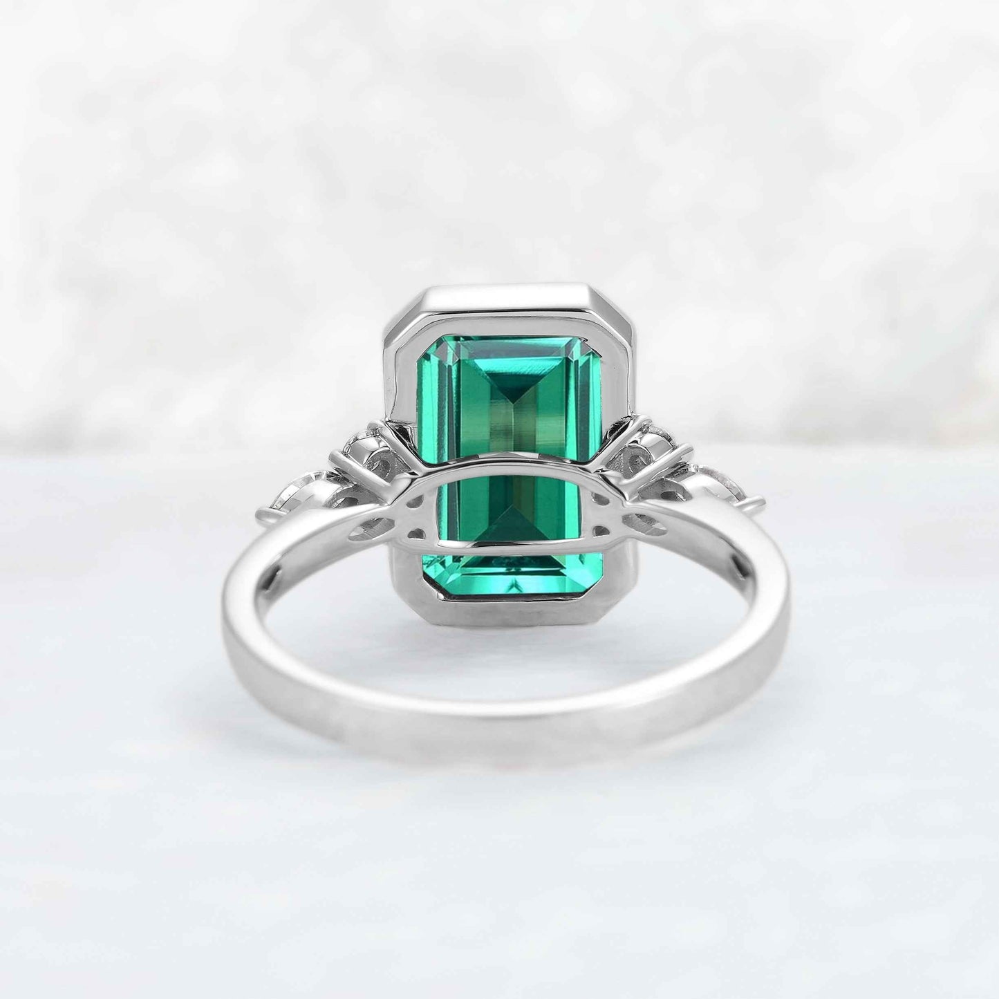 Cluster 3 Carat Emerald Cut Emerald Bezel Ring