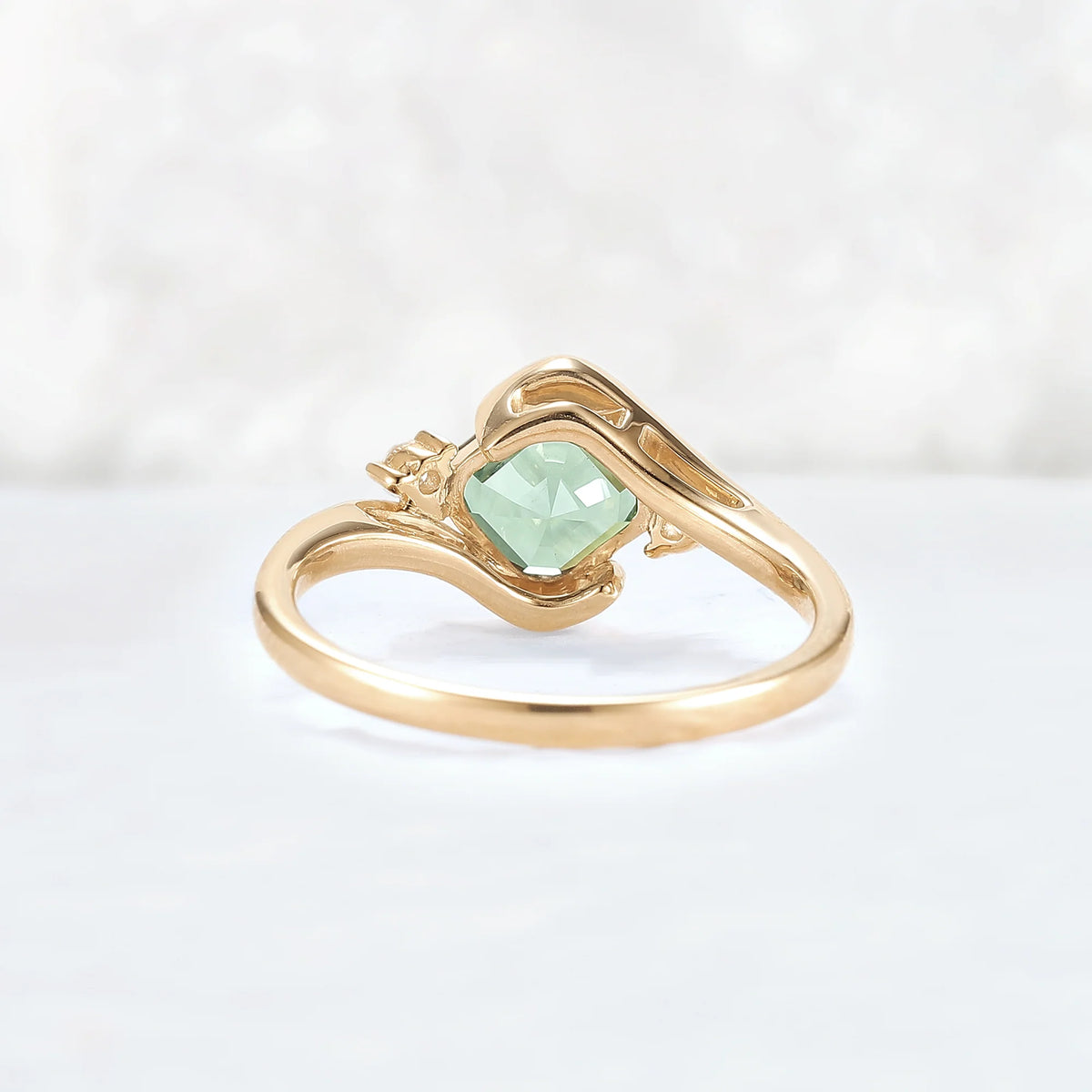 Cluster Asscher Cut  Green Sapphire Three Gemstone Ring