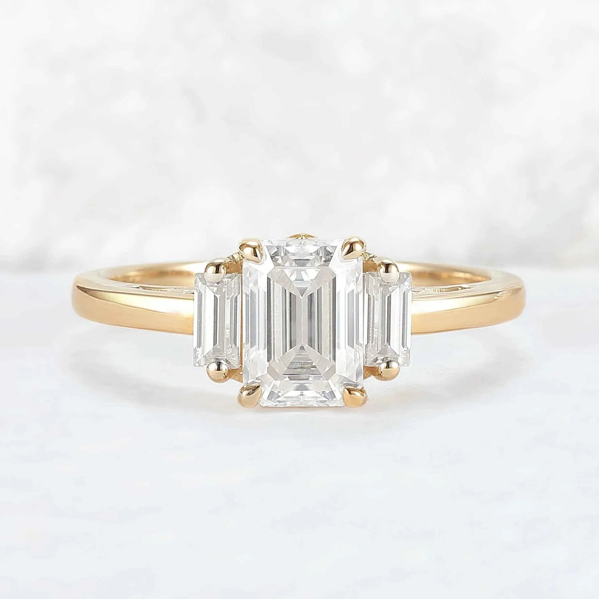 Cluster Emerald Cut Moissanite Three Stones Ring