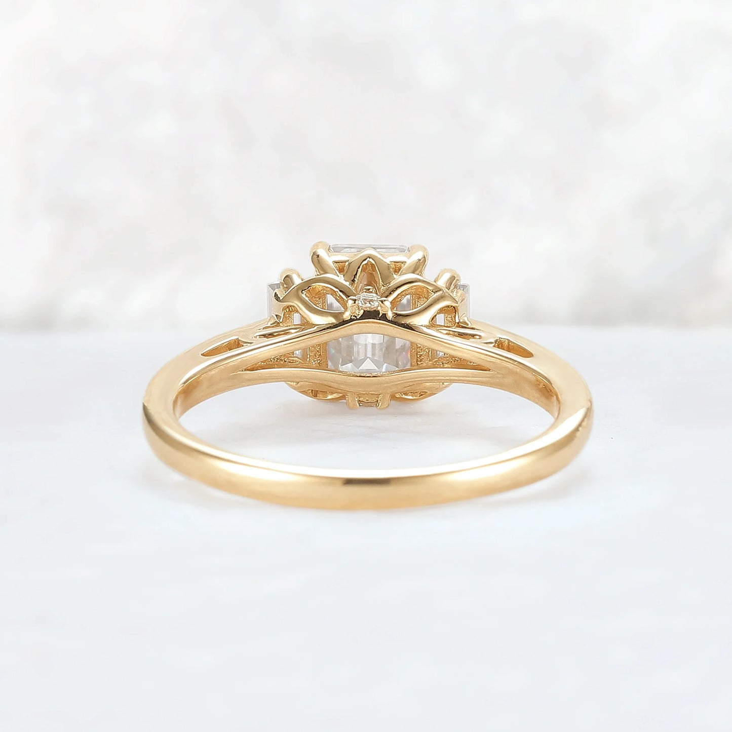 Cluster Emerald Cut Moissanite Three Stones Ring