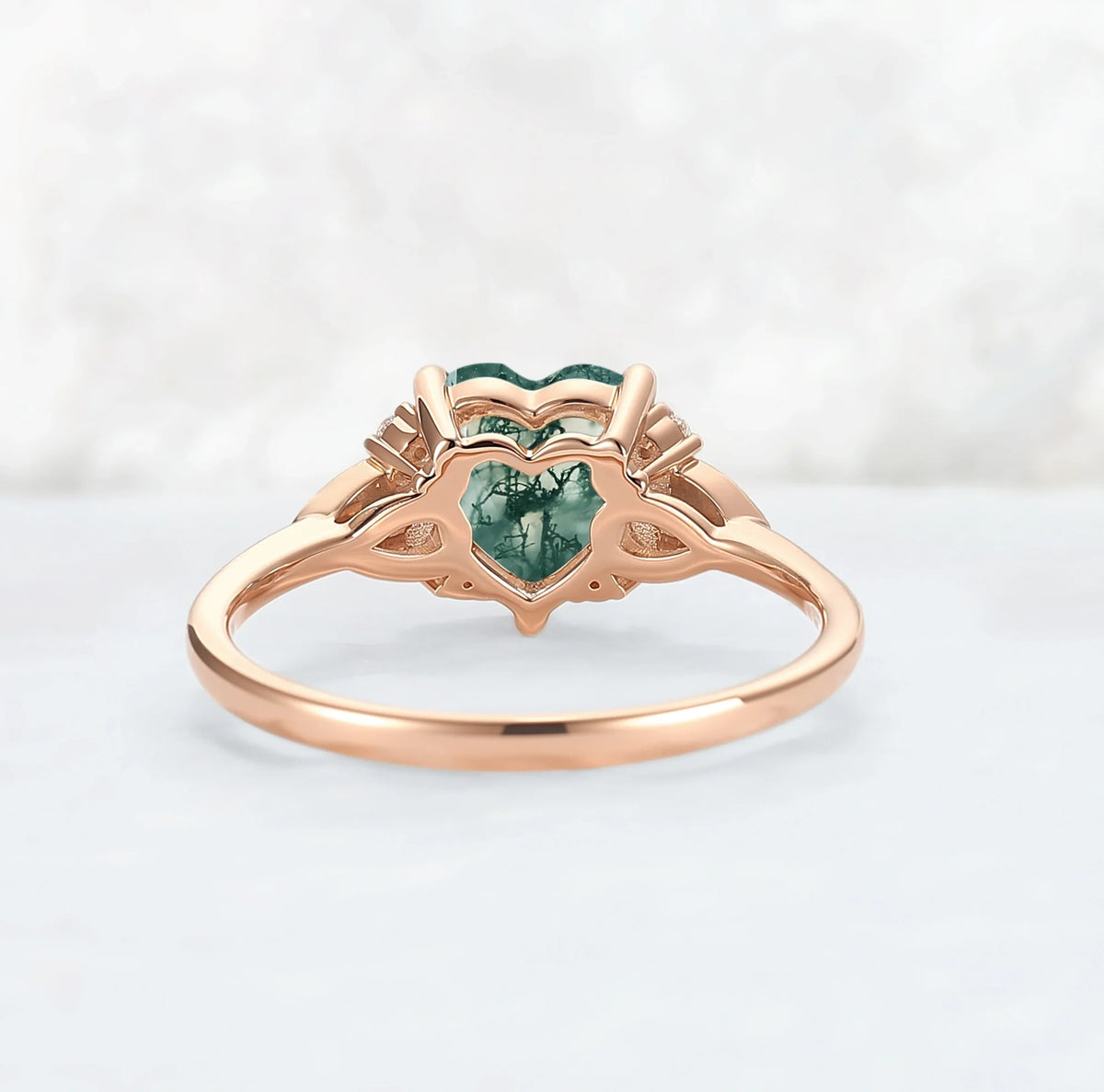 Cluster Heart-Cut Moss Agate Engagement Ring