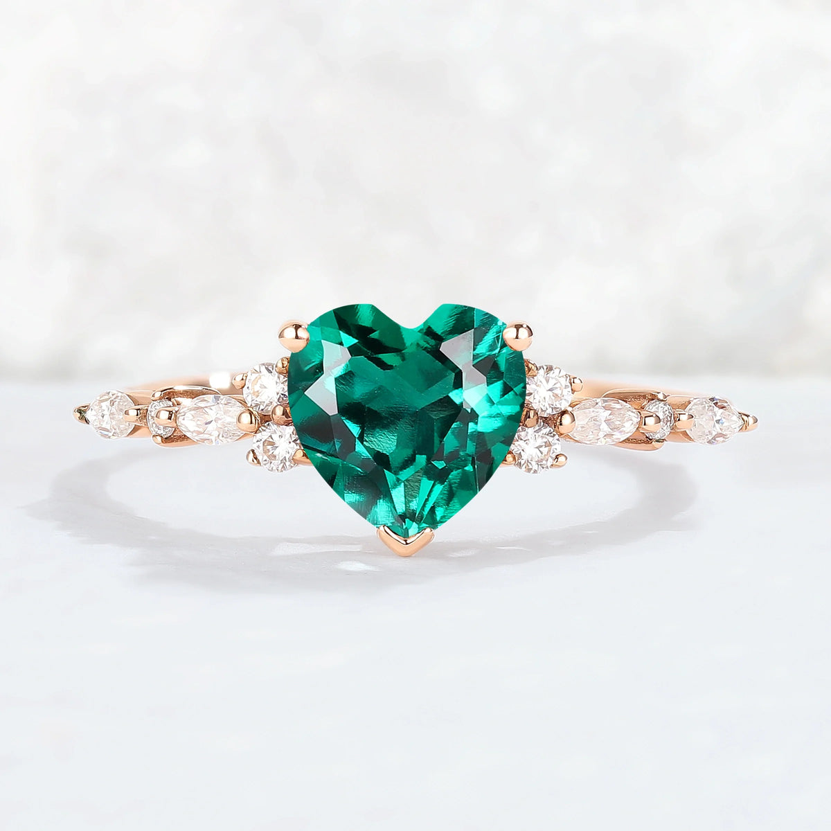 Cluster Heart Cut Emerald Gemstone Ring