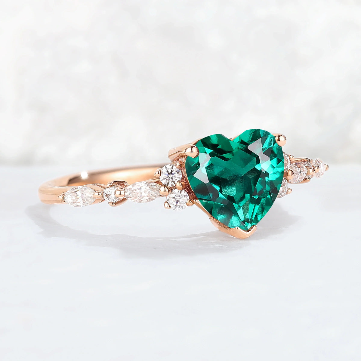 Cluster Heart Cut Emerald Gemstone Ring