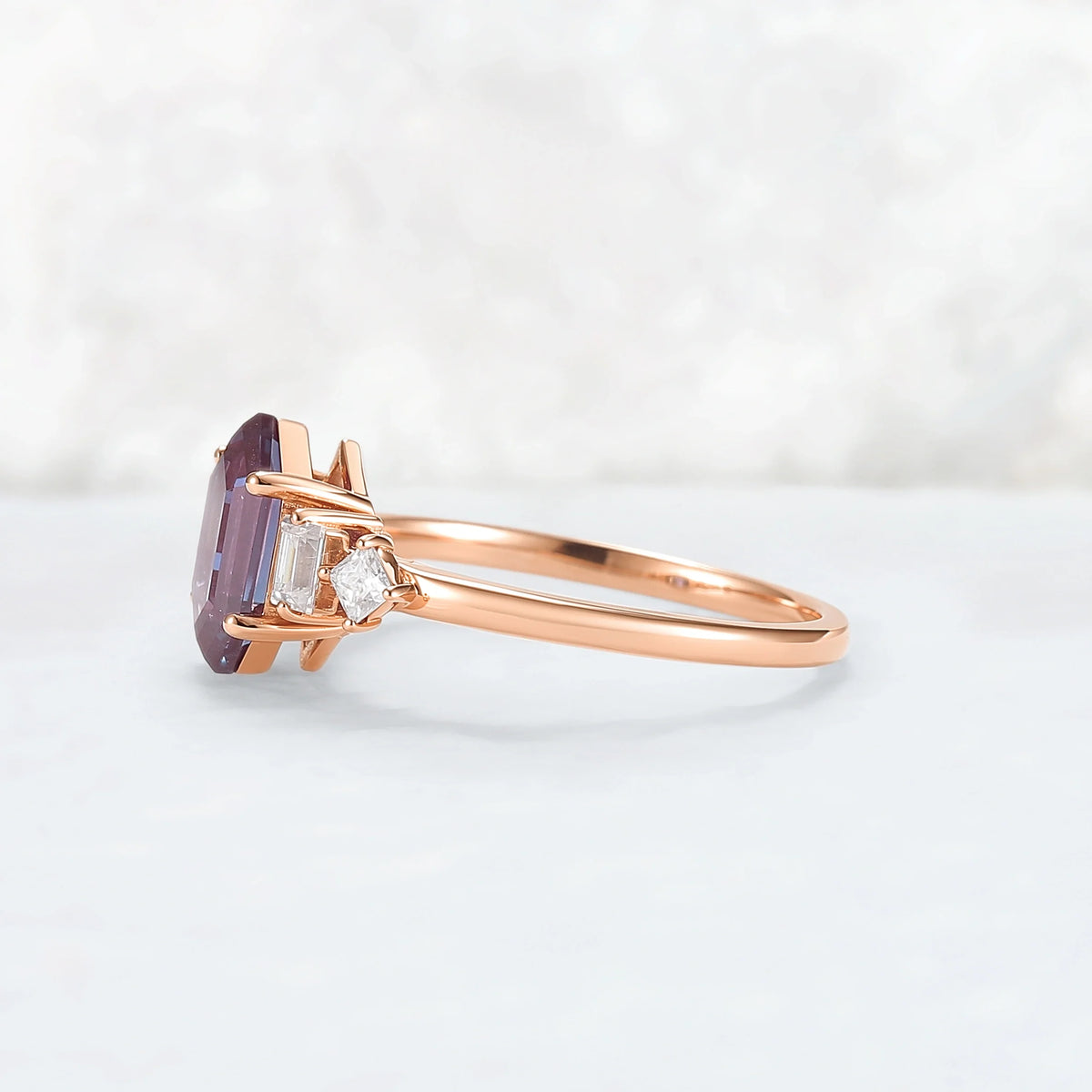 Cluster Hexagon Cut Alexandrite Five Stone Engagement Ring