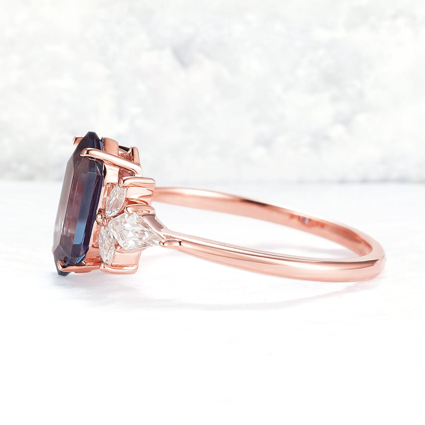 Cluster Hexagon Cut Alexandrite Gemstone Ring