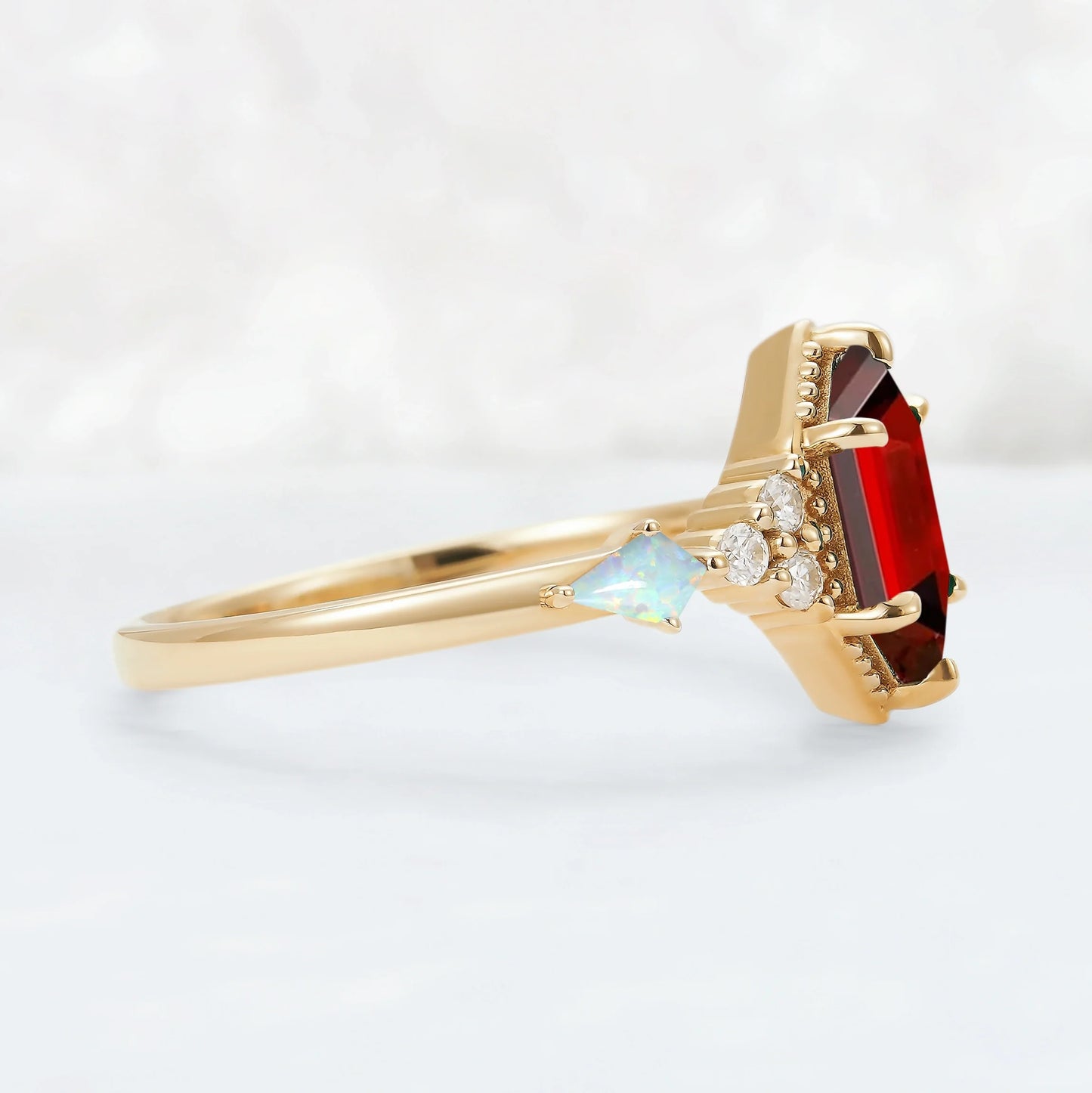 Cluster Hexagon Cut Lab Ruby Engagement Ring