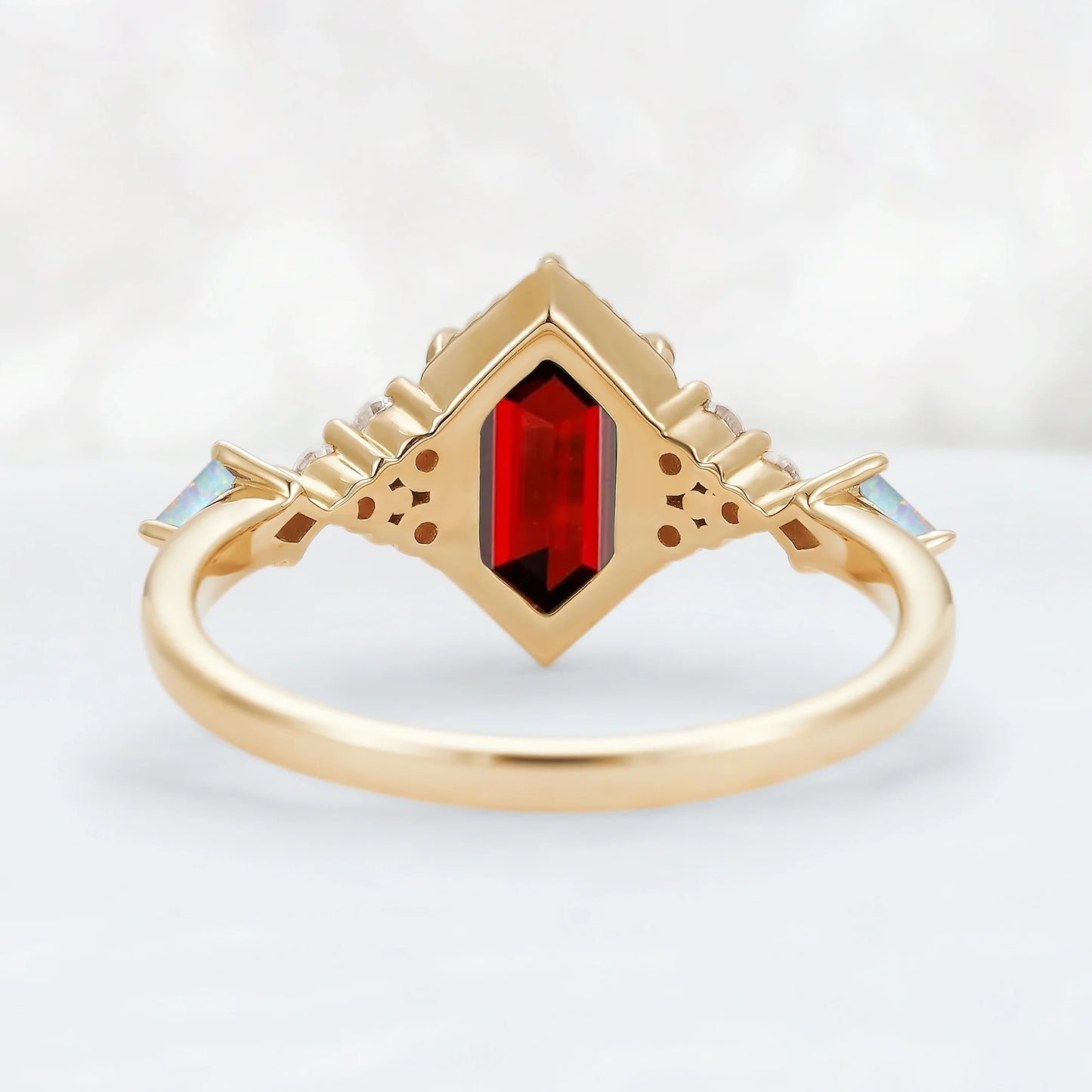 Cluster Hexagon Cut Lab Ruby Engagement Ring