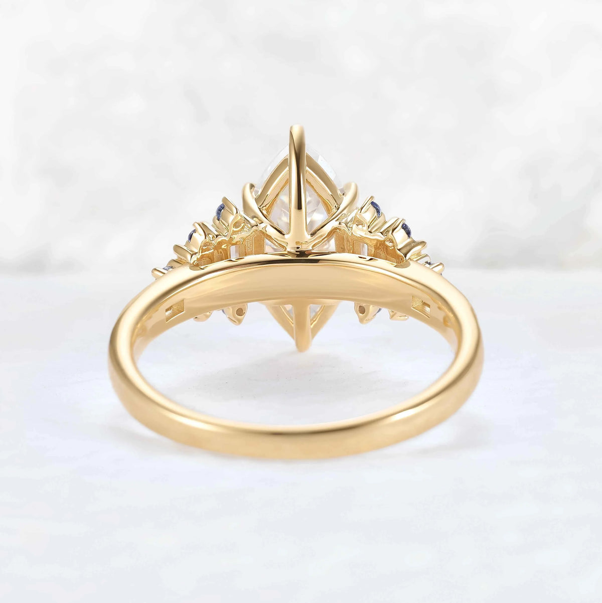 Cluster Marquise Cut Moissanite and Round Cornflower Sapphire Gemstone Ring