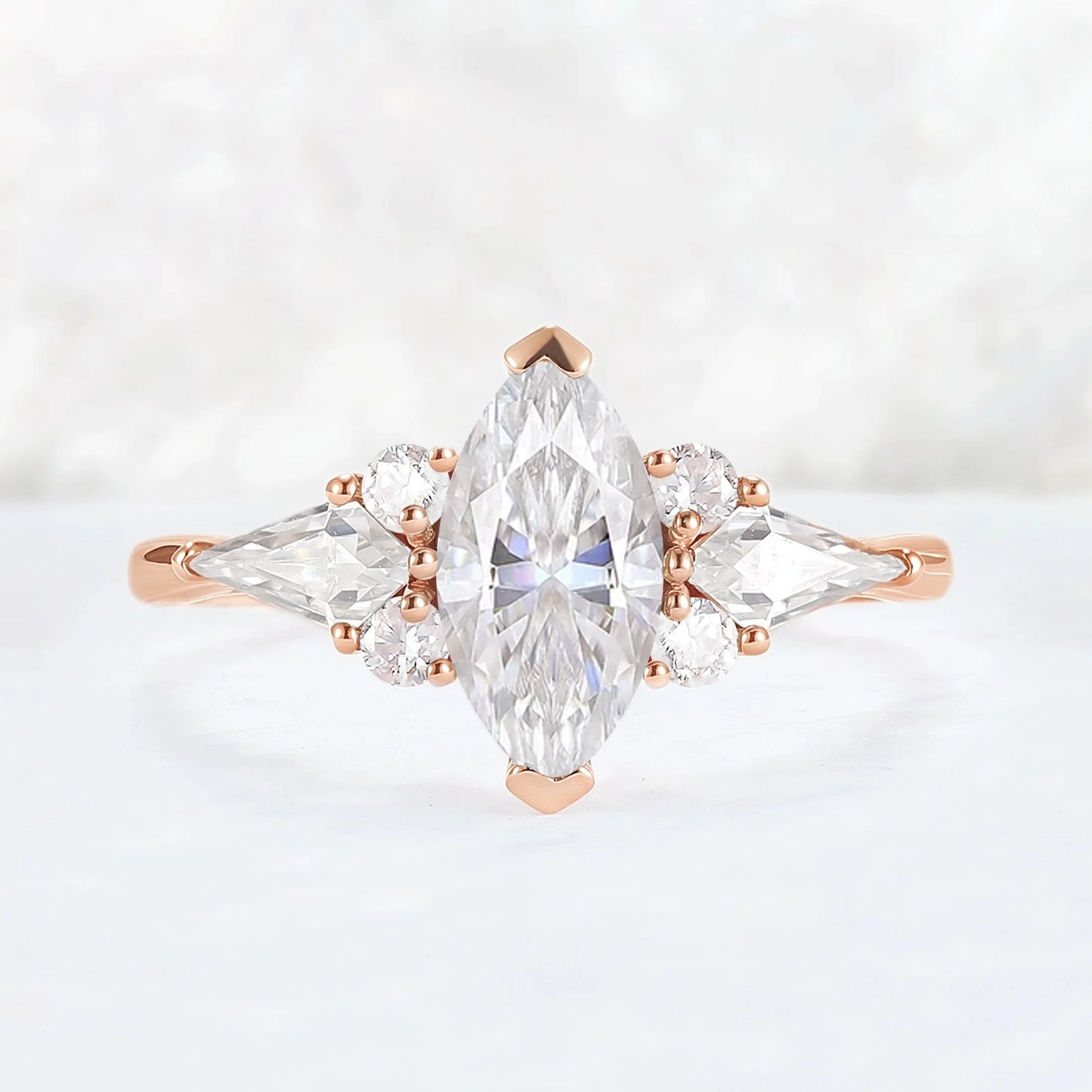 Cluster Marquise Cut Moissanite Seven Gemstone Ring