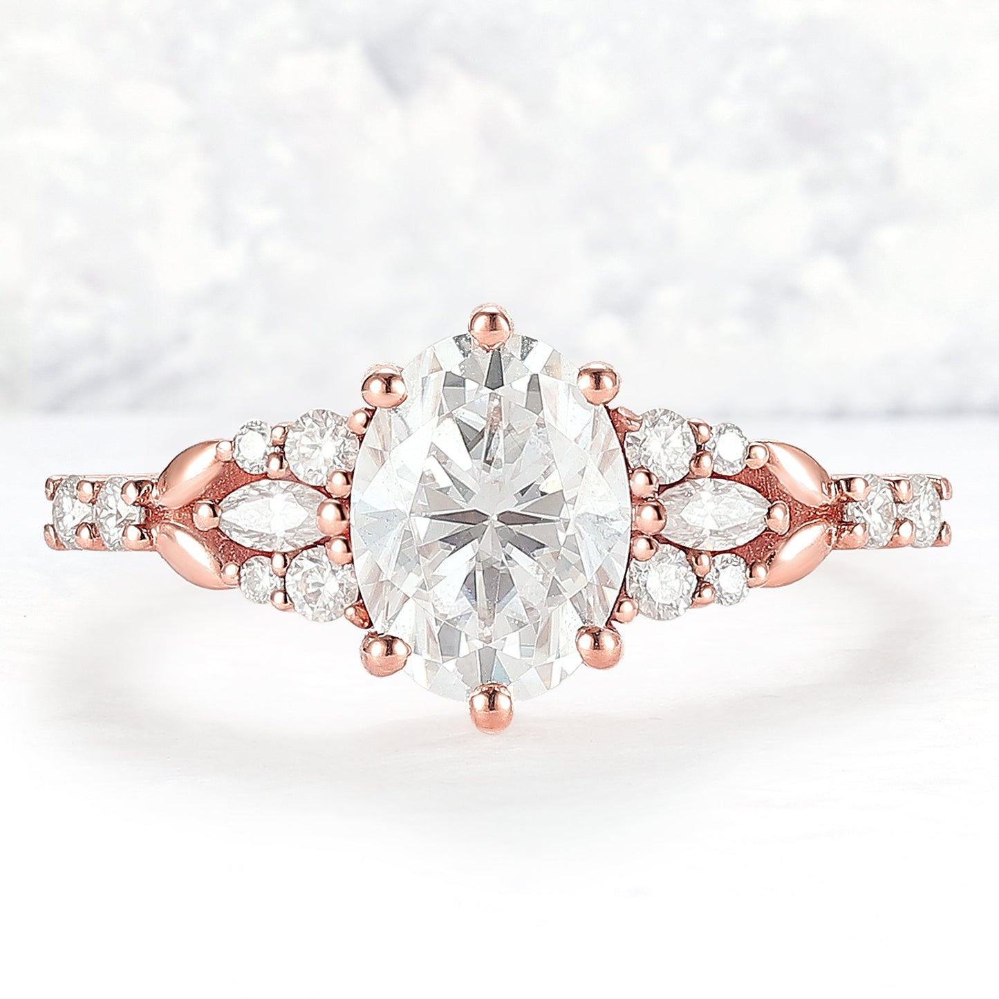 Cluster Oval Cut Moissanite Gemstone Ring