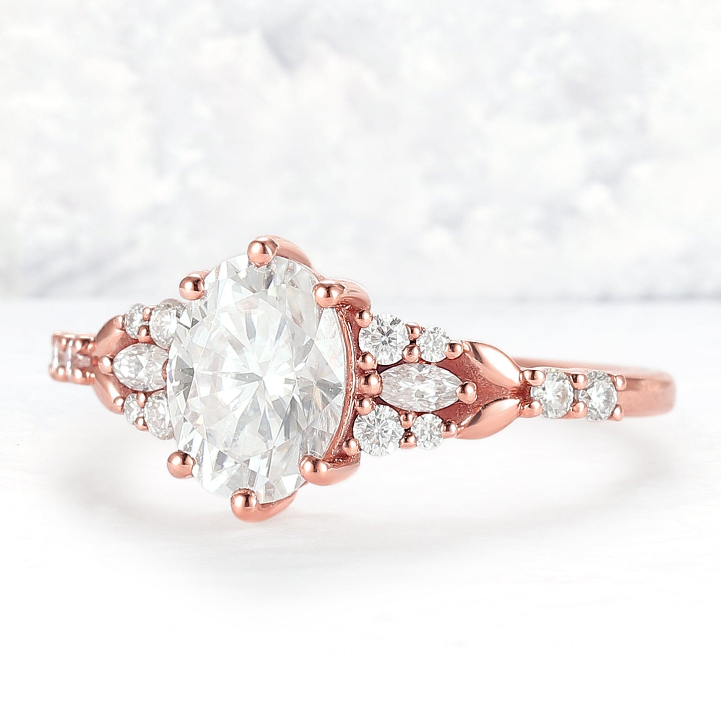 Cluster Oval Cut Moissanite Gemstone Ring