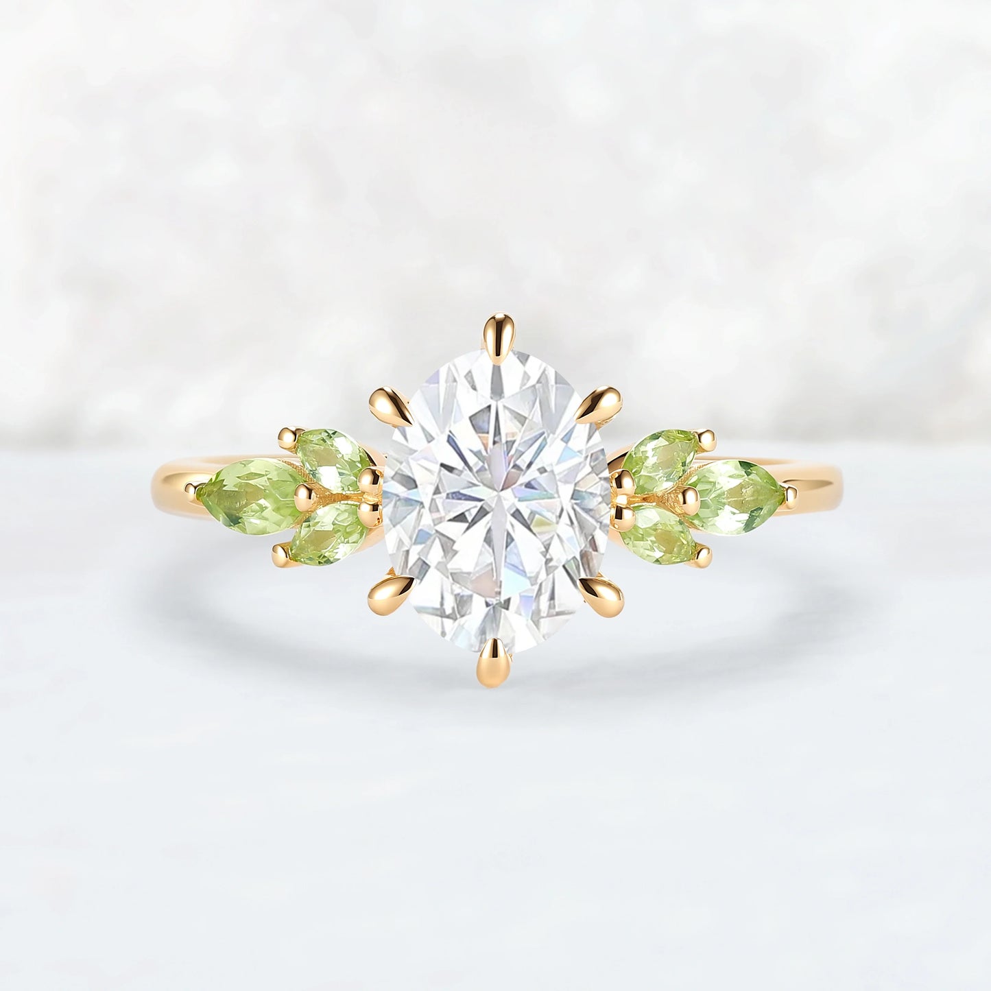 Cluster Oval Cut Moissanite Simple and Timeless Engagement Ring