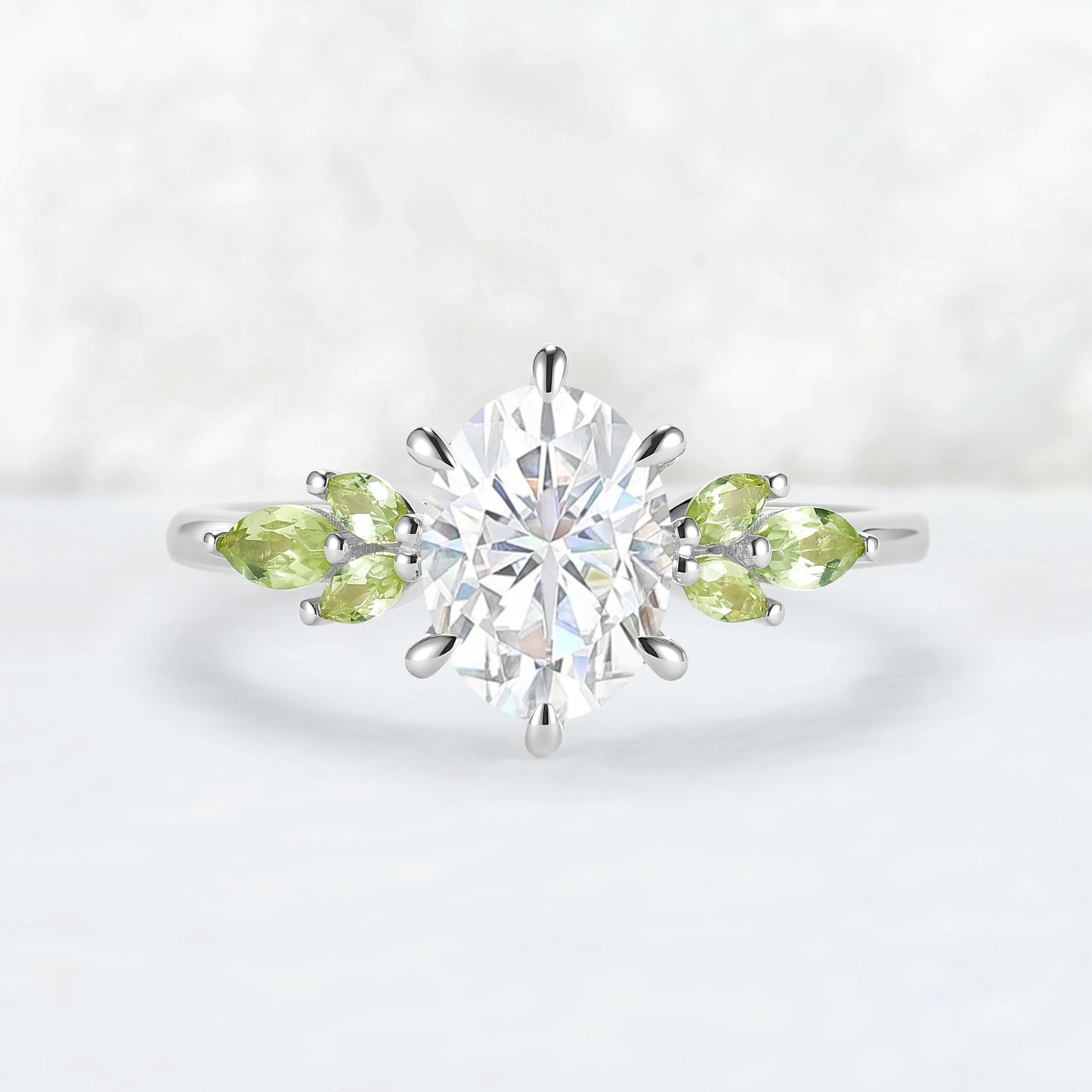 Cluster Oval Cut Moissanite Simple and Timeless Engagement Ring Set 2pcs