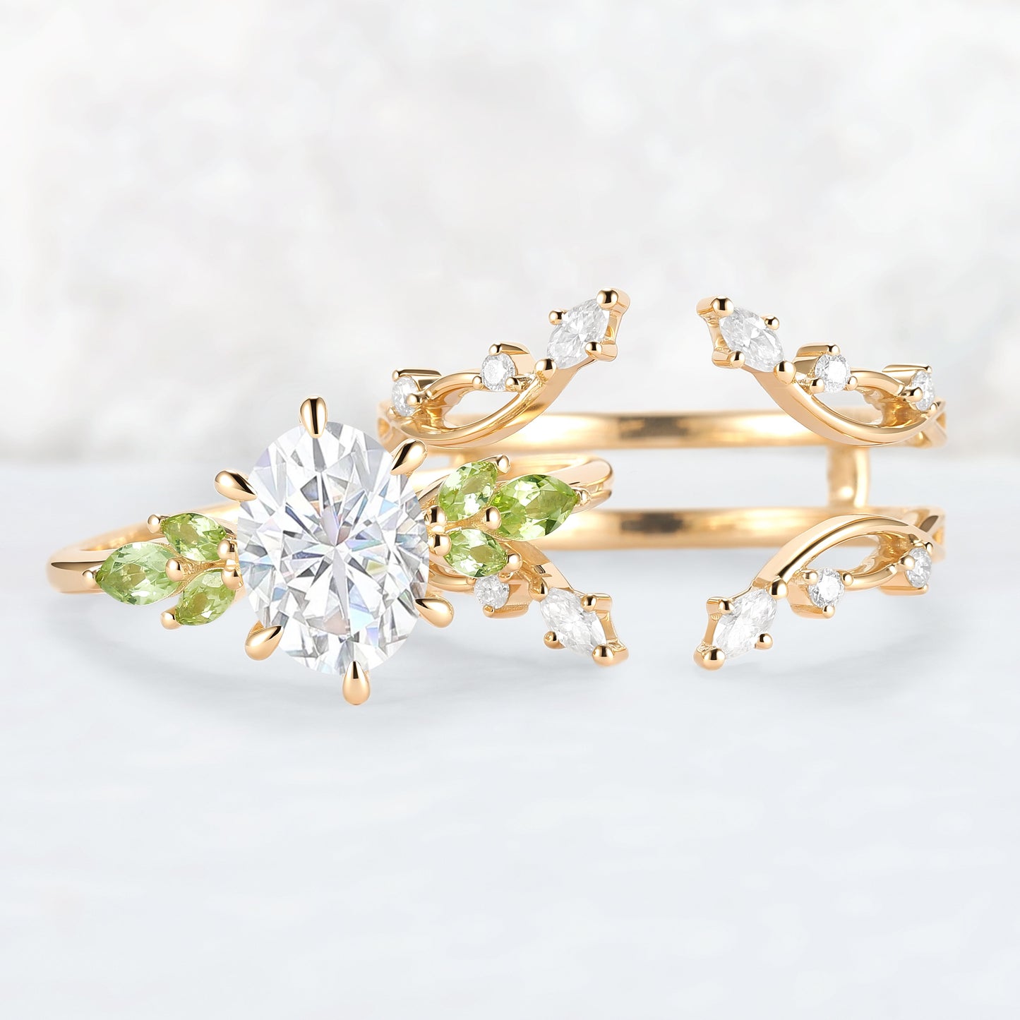Cluster Oval Cut Moissanite Simple and Timeless Engagement Ring Set 2pcs