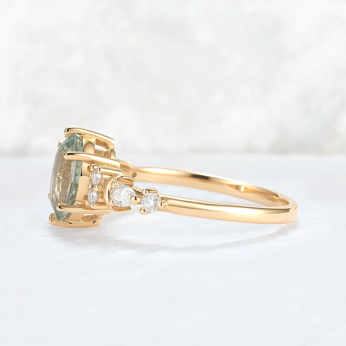 Cluster Oval Green Sapphire Moon Gemstone Ring
