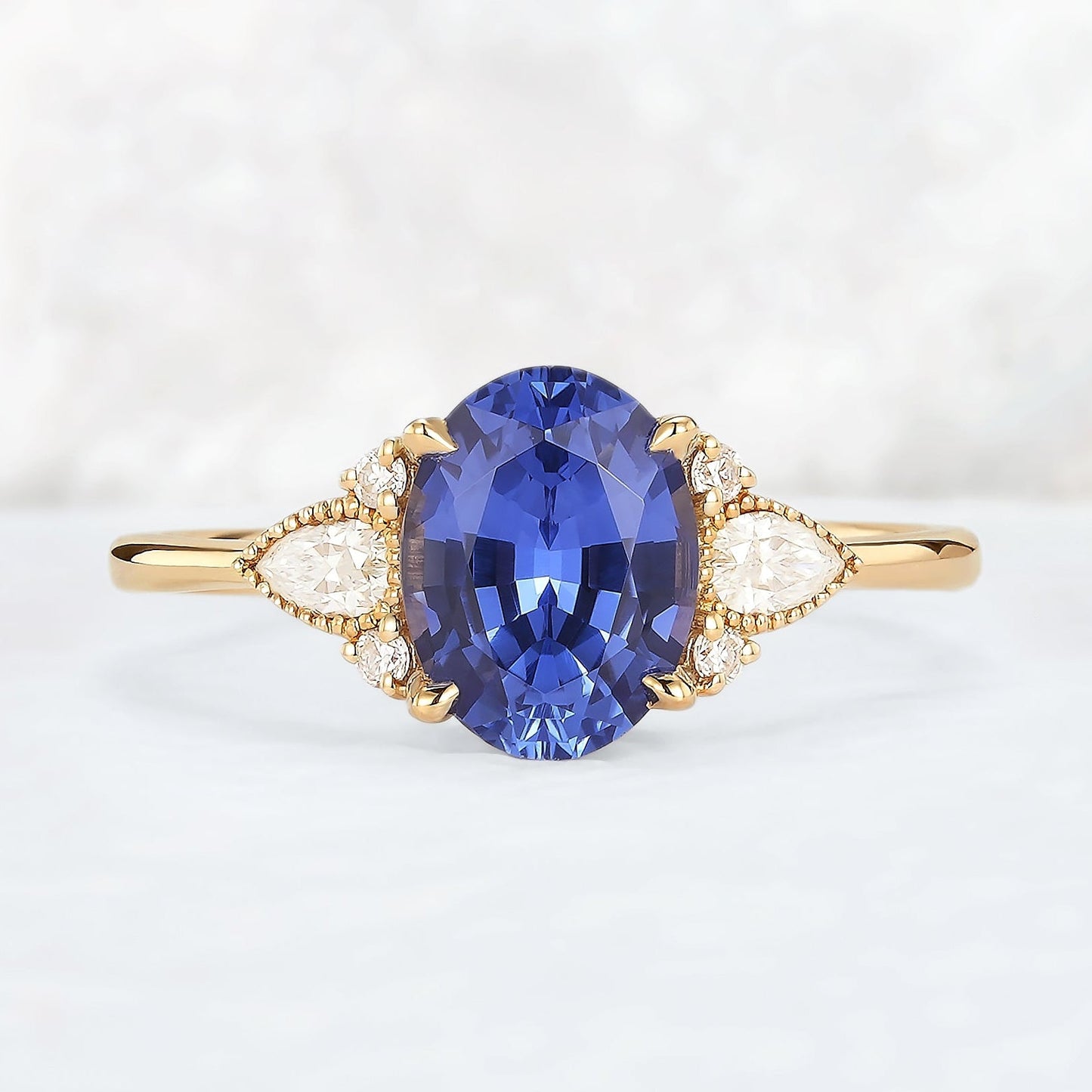 Cluster Oval Shaped Lab Cornflower Sapphire Gemstone Ring