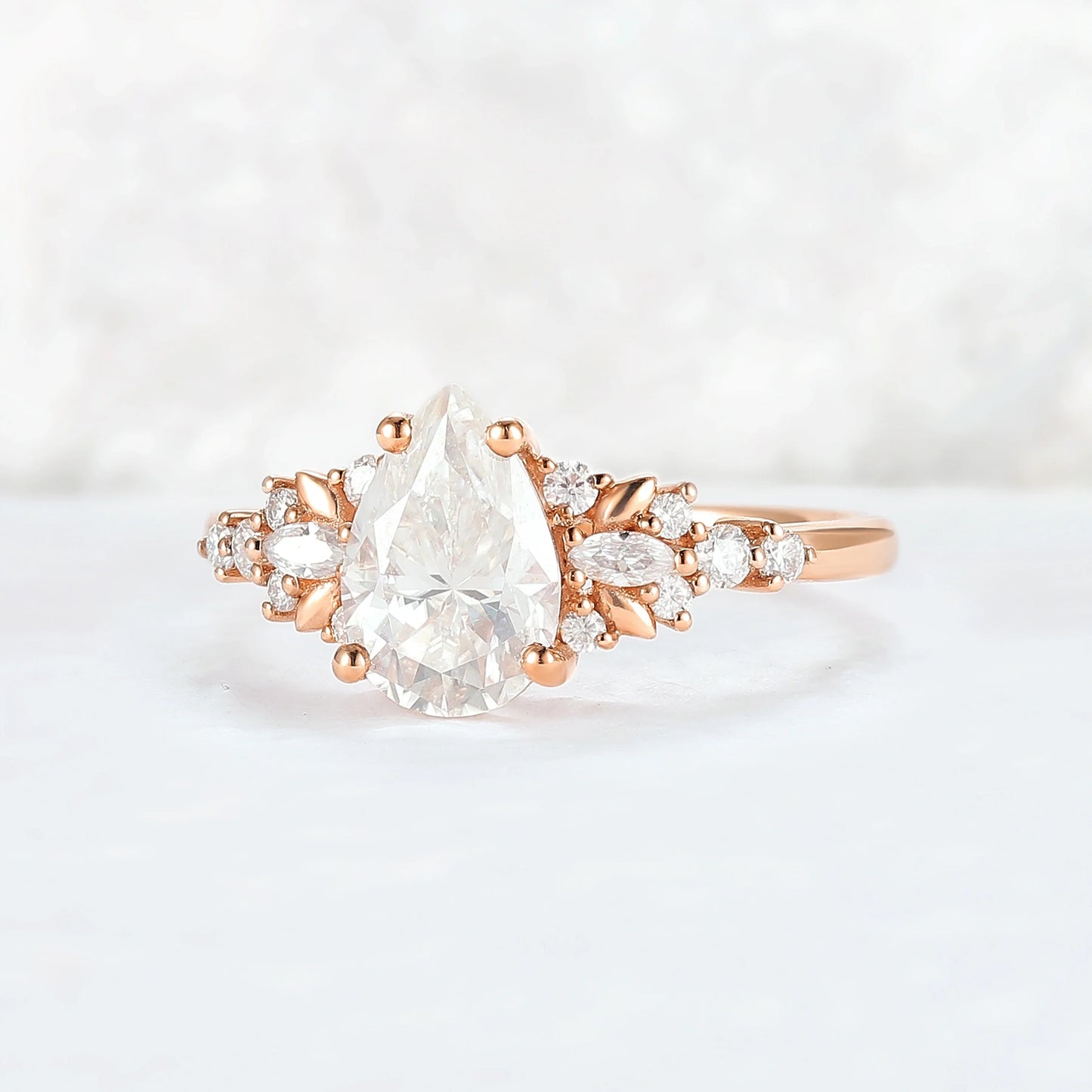 Cluster Pear Shaped Moissanite Gemstone Ring