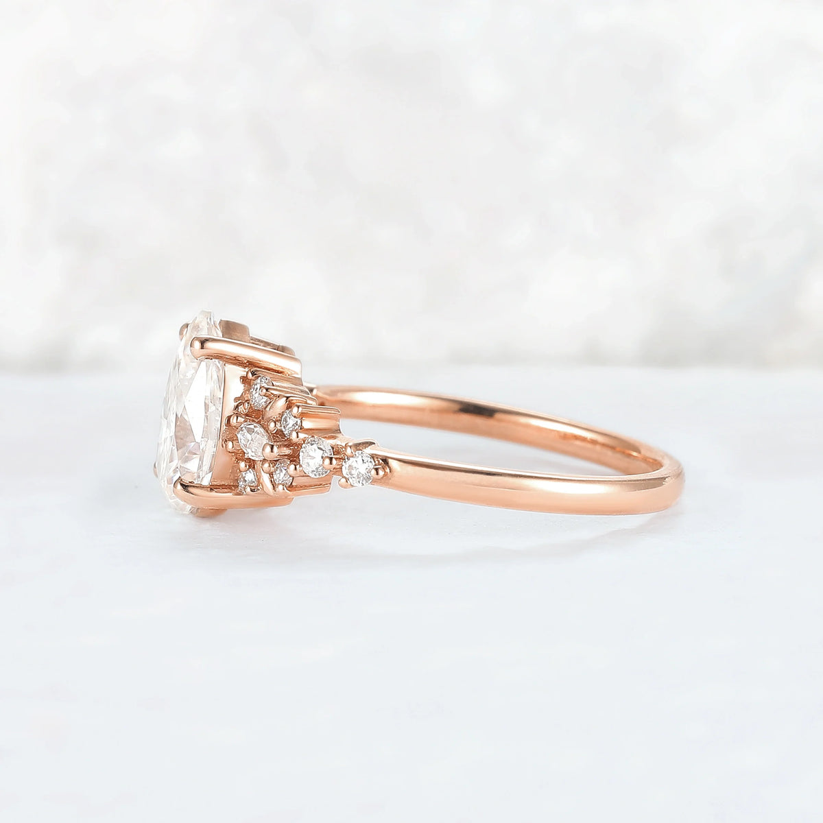 Cluster Pear Shaped Moissanite Gemstone Ring