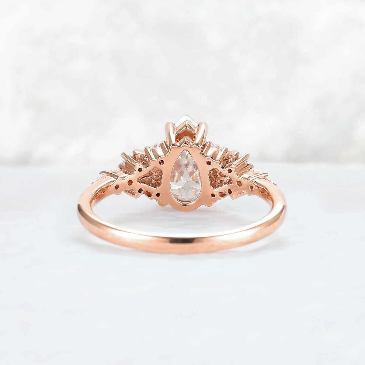 Cluster Pear Shaped Moissanite Gemstone Ring