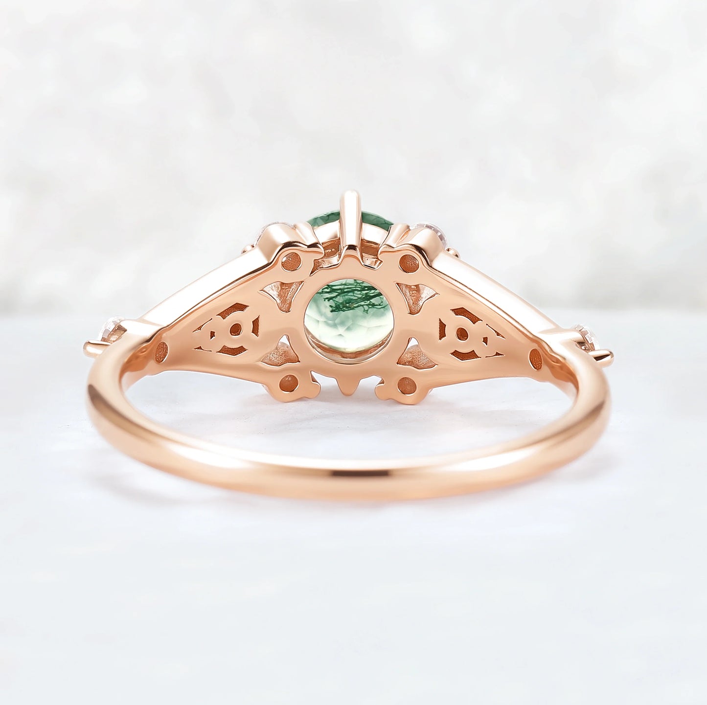 Cluster Round Cut Moss Agate Moon & Sun Gemstone Ring