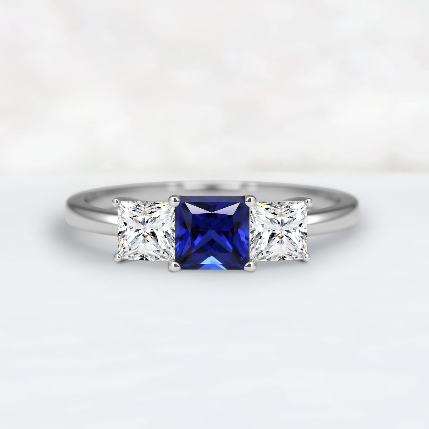5mm Princess Cut Sapphire Three Stones Engagement Ring
