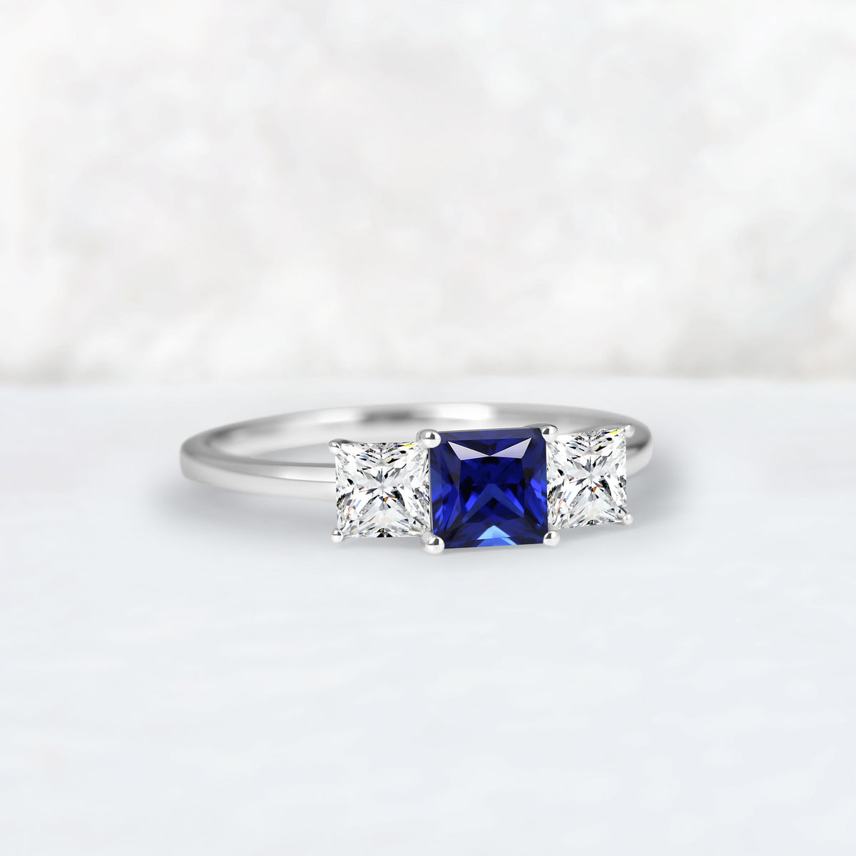 5mm Princess Cut Sapphire Three Stones Engagement Ring