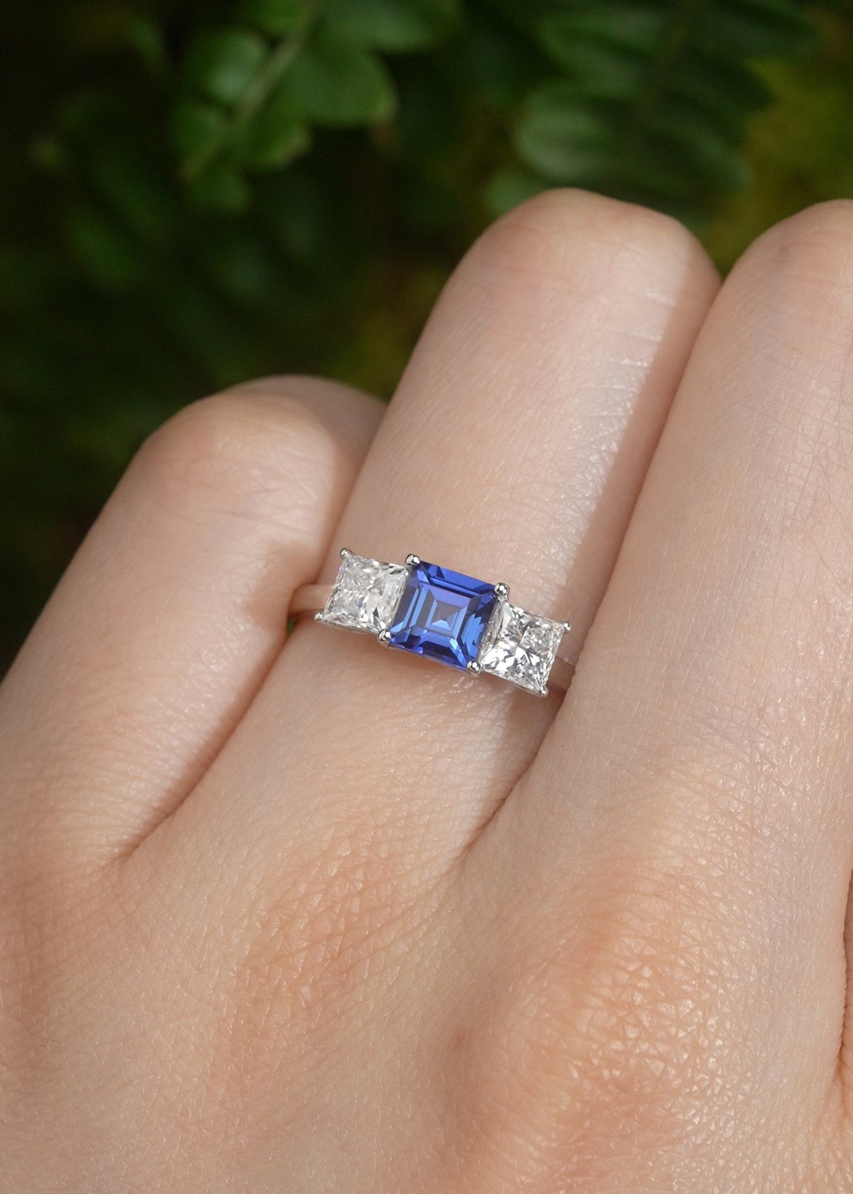 5mm Princess Cut Sapphire Three Stones Engagement Ring