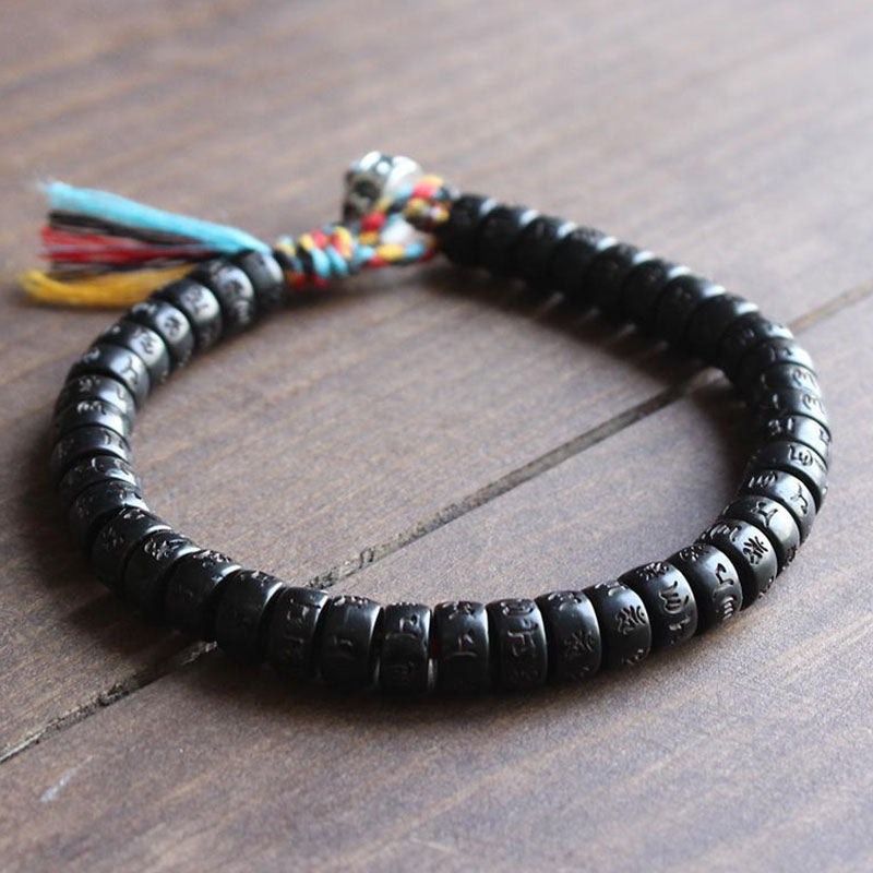Coconut Shell Beads Om Mani Padme Hum Bracelet