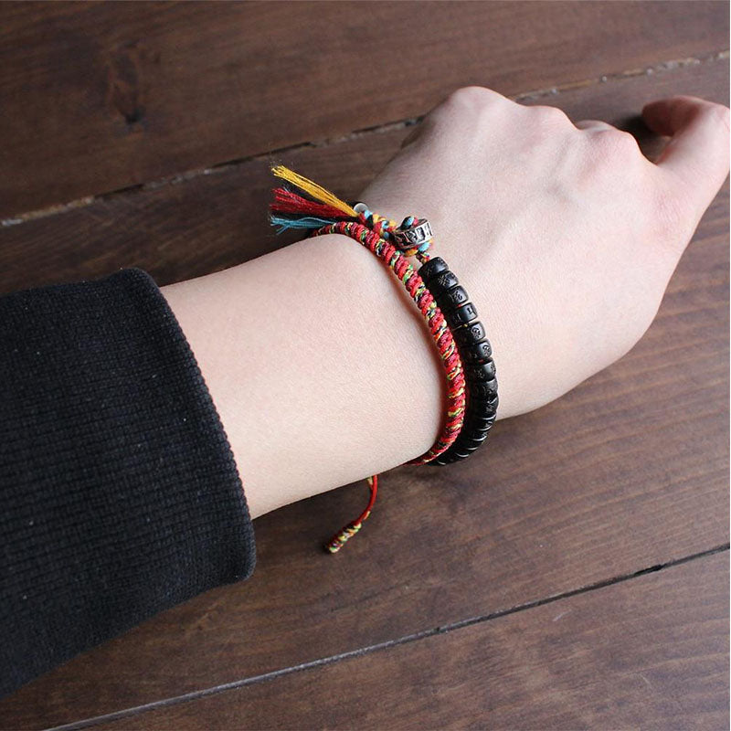 Coconut Shell Beads Om Mani Padme Hum Bracelet