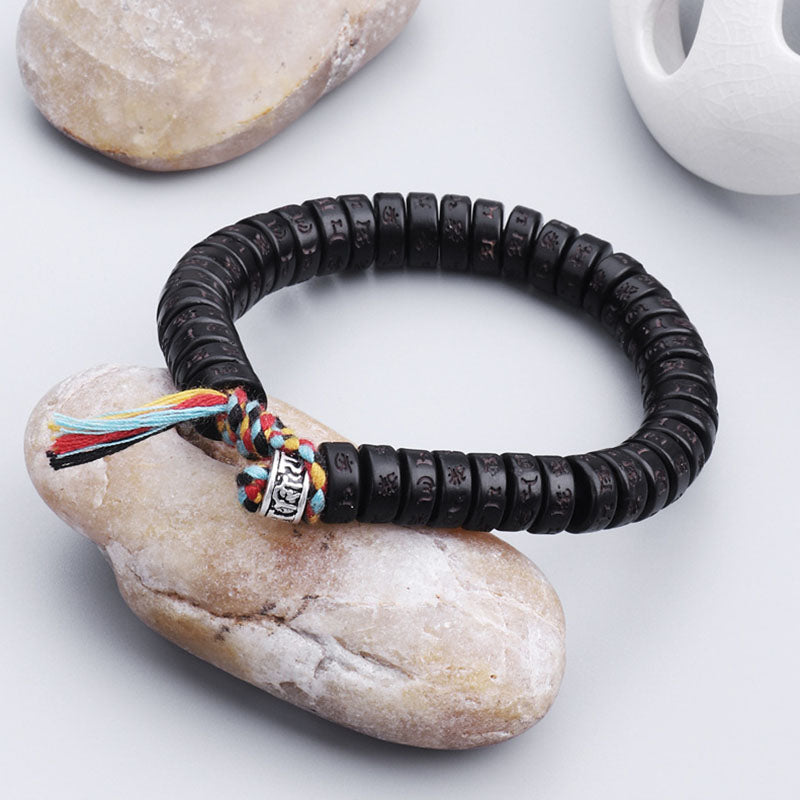 Coconut Shell Beads Om Mani Padme Hum Bracelet