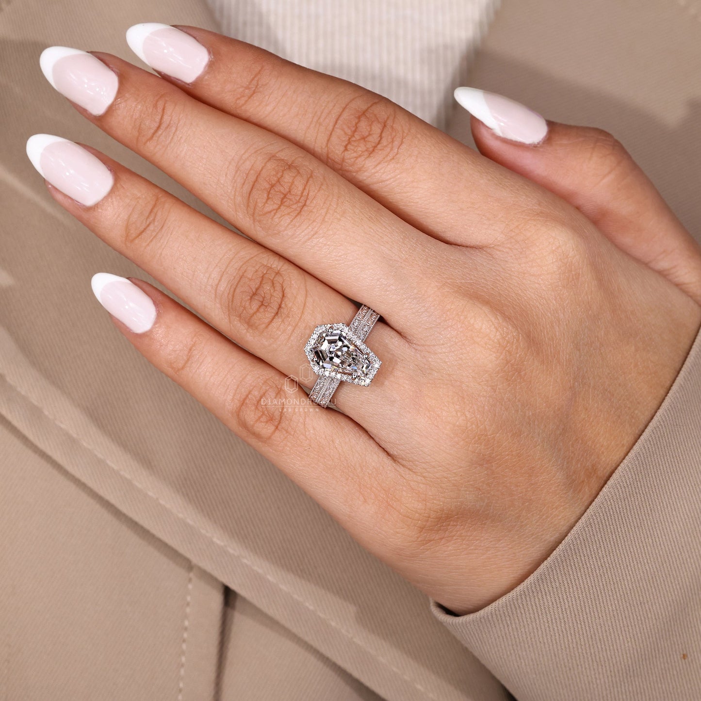 Coffin Cut Engagement Ring with Milgrain Details