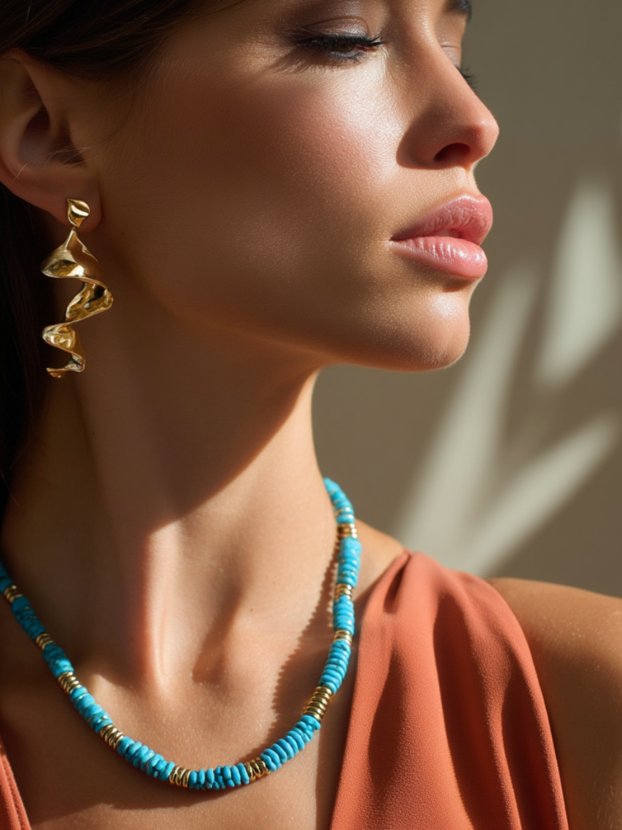 Collier ANTILLES - perles plates naturelles pierres semi précieuses