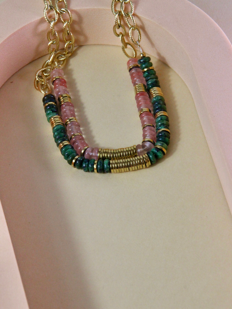 MILEY necklace - Women's necklace with semi-precious stone chains