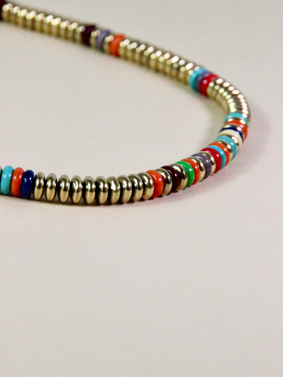 Poppy necklace - multicolor semi-precious flat beads