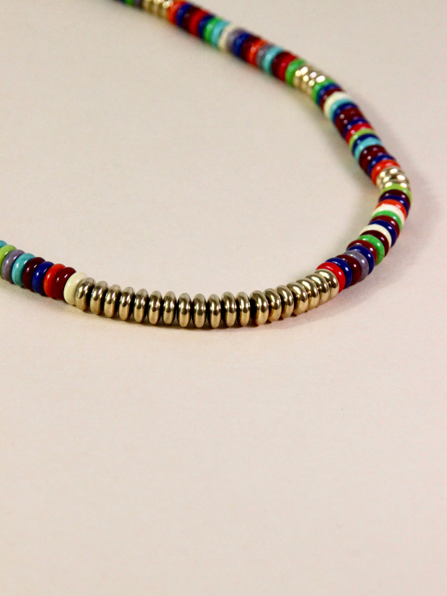 Raina necklace - multi-colored natural flat beads
