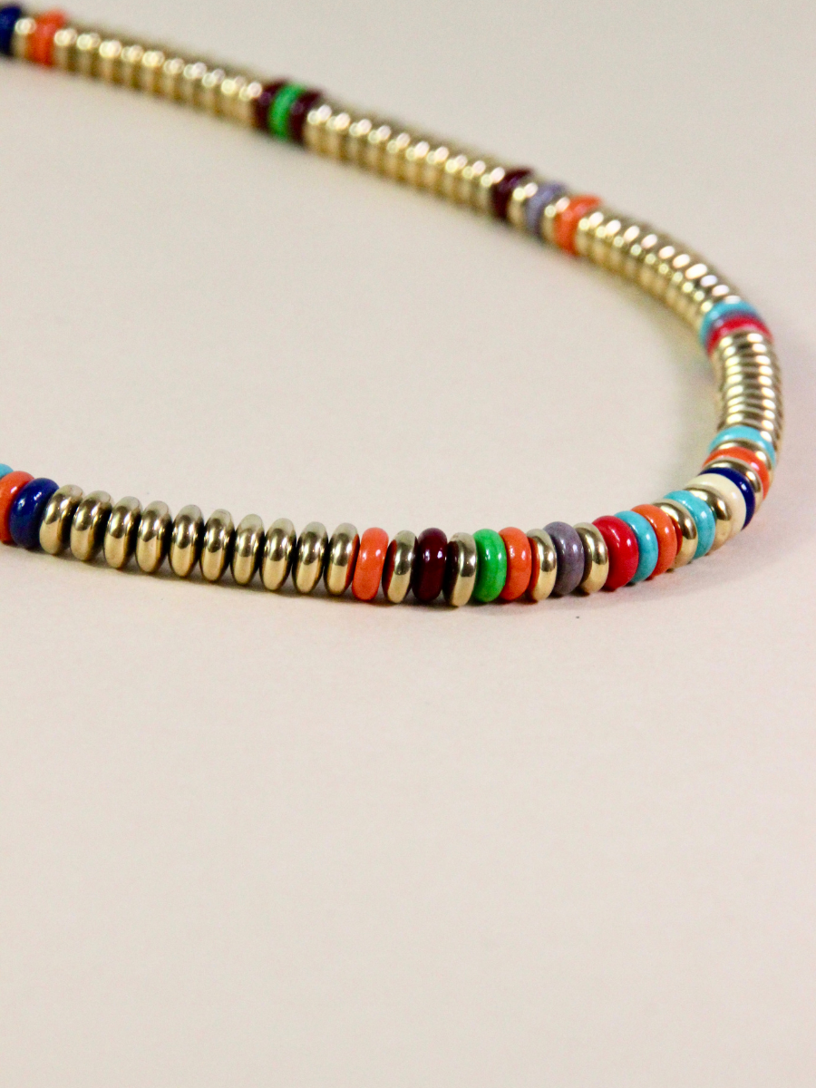 Poppy necklace - multicolor semi-precious flat beads