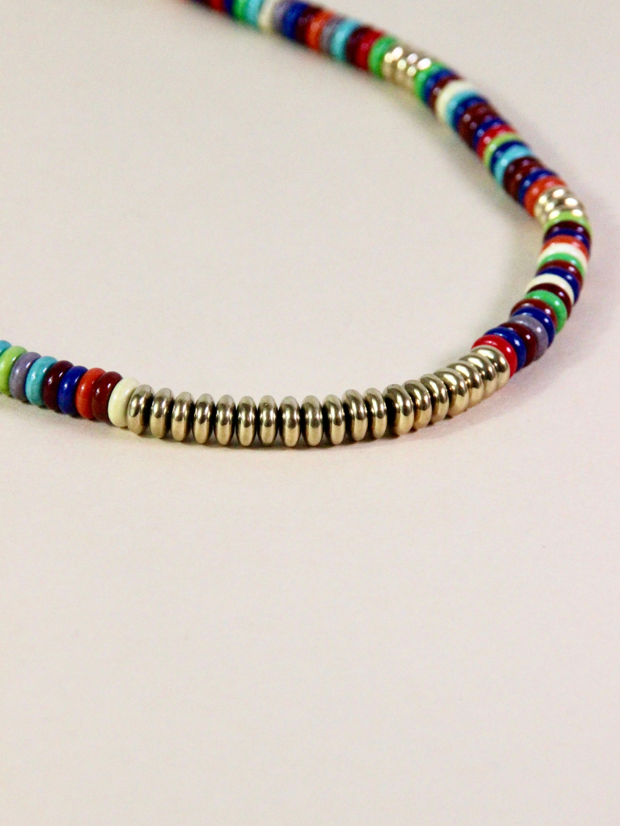Raina necklace - multi-colored natural flat beads