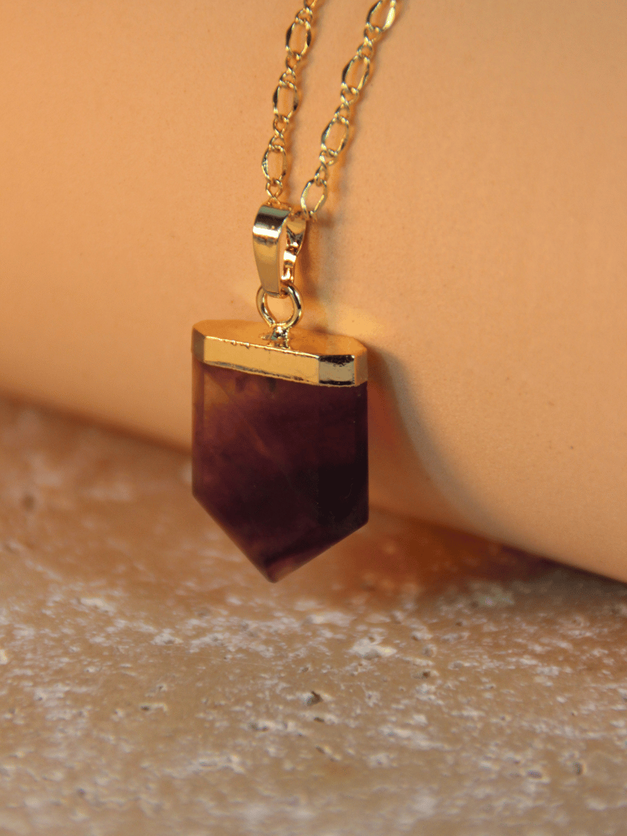 MATHILDA necklace - Natural stone shield pendant