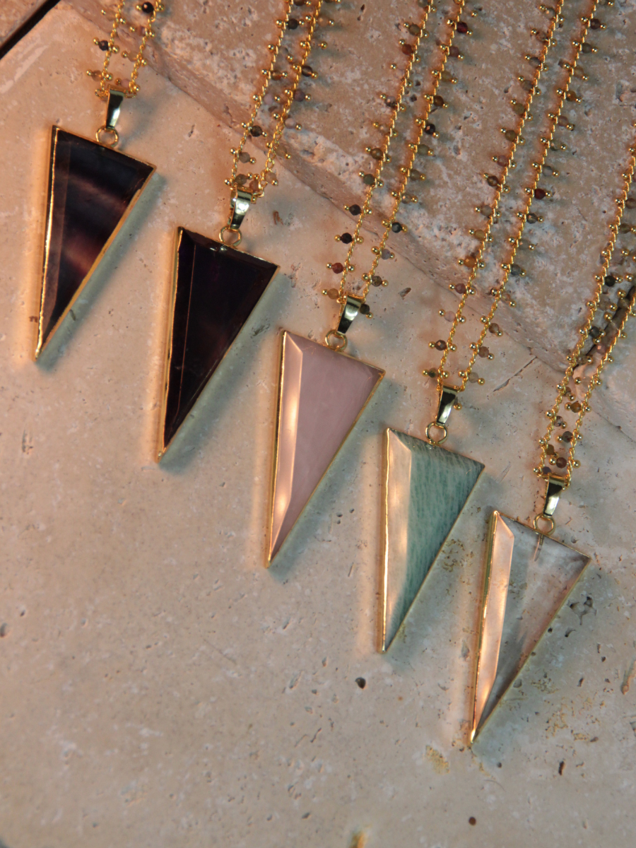 TESS necklace - Triangular natural stone pendant