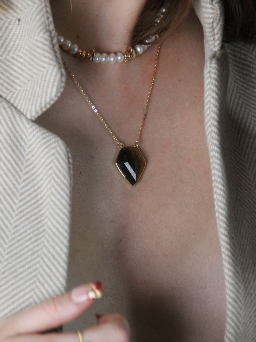 PETRA Pentagon necklace - Natural stone shield pendant