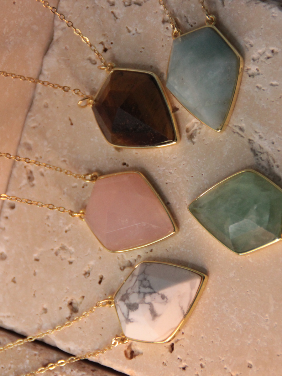 PETRA Pentagon necklace - Natural stone shield pendant