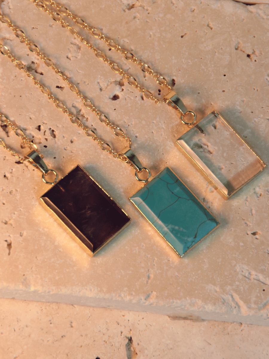 ADELA necklace - Rectangular natural stone pendant