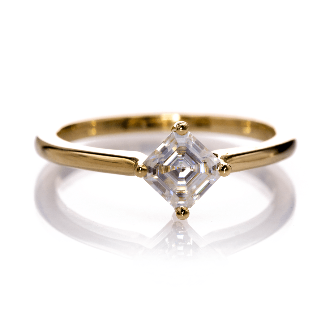 Asscher Cut Moissanite Compass Prong Set Cora Solitaire Engagement Ring