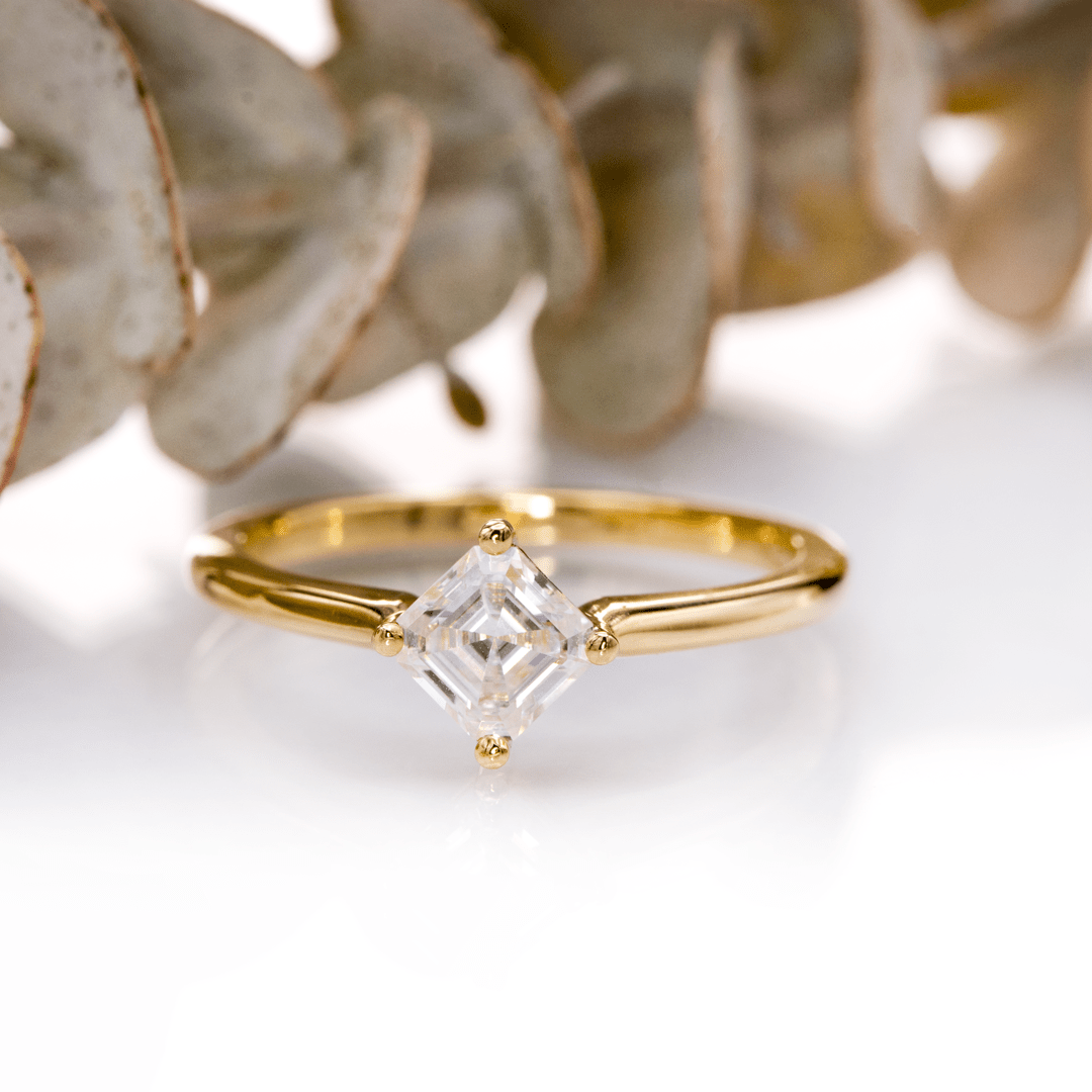 Asscher Cut Moissanite Compass Prong Set Cora Solitaire Engagement Ring