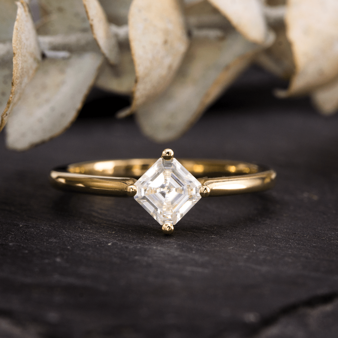 Asscher Cut Moissanite Compass Prong Set Cora Solitaire Engagement Ring